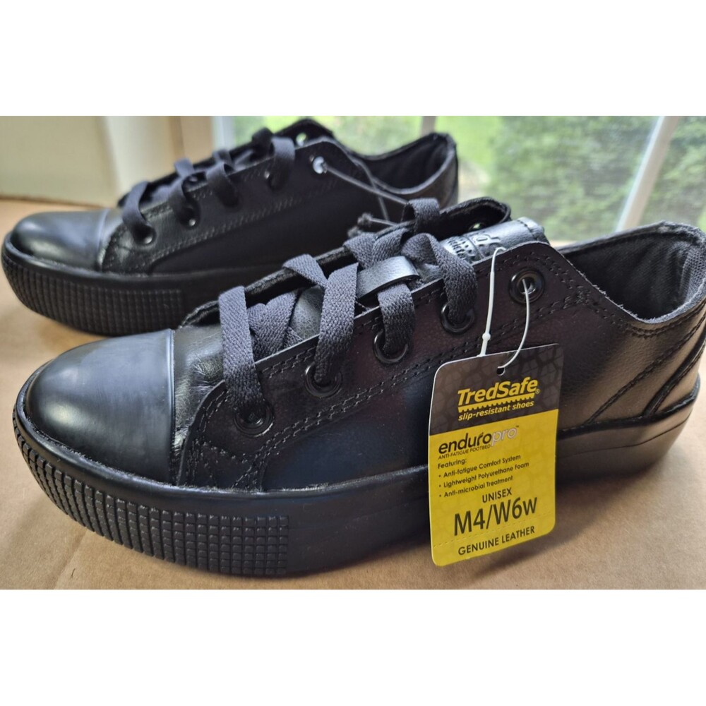 TredSafe Enduro Pro Slip Resistant Work Shoes Mens 4 Womens 6 Black Leather NWT